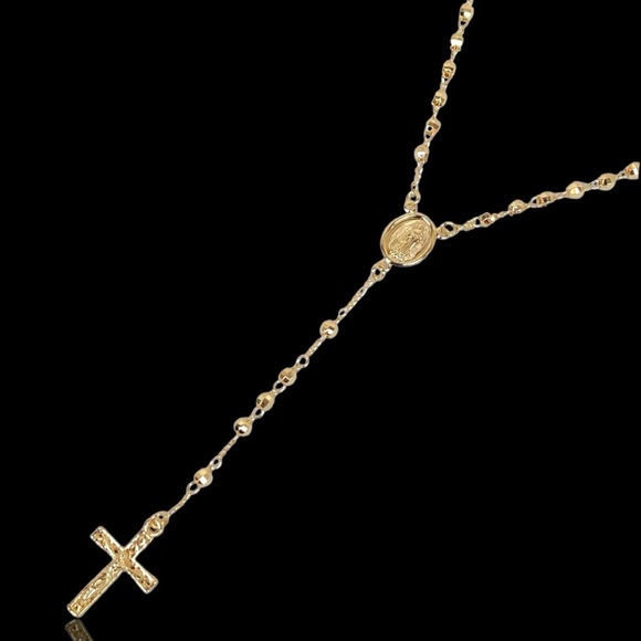 Elegant Gold Rosary Necklace 20 inch Gold Filled Guadalupe - Picture 2 of 3